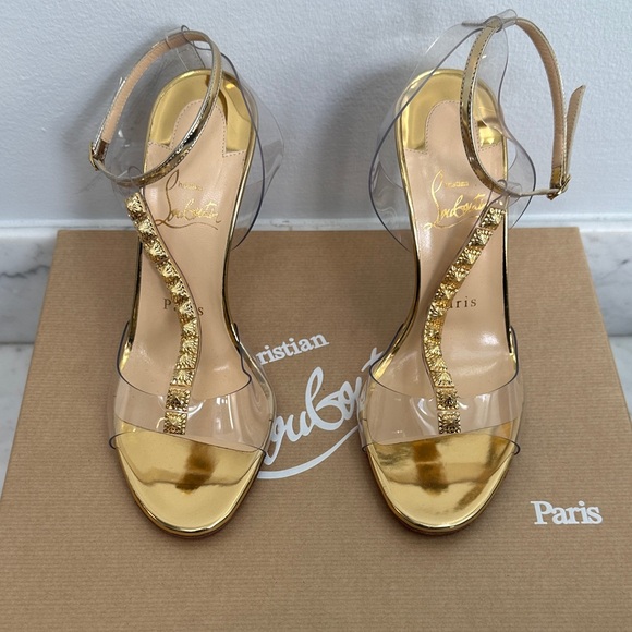 Christian Louboutin Gold and Clear Heels - Picture 1 of 7